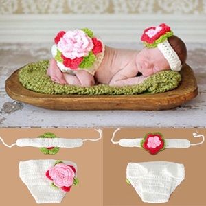Girls Photo Baby Prop Flower Pink & Green